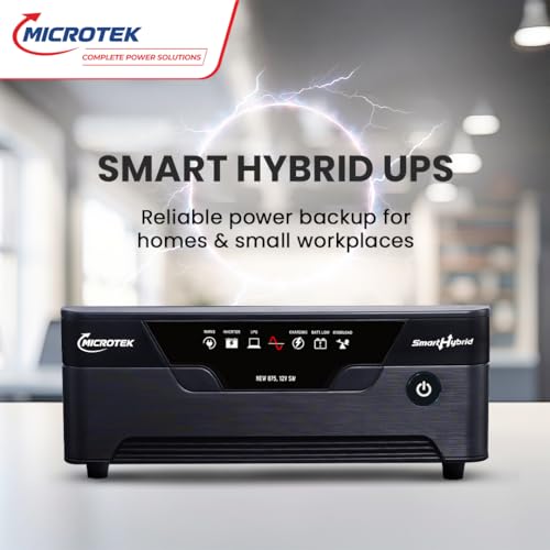 Image of Microtek Inverter for Home, Office & Shops | Smart Hybrid New 1075 12V Pure Sine Wave UPS 925VA / 760W | Wide Voltage Range 80V-290V | Digital Display | Warranty: 3 Years