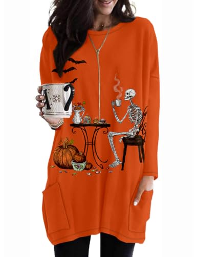 Poetsky Halloween Teacher Shirt Women Spooky Ghost Tunics