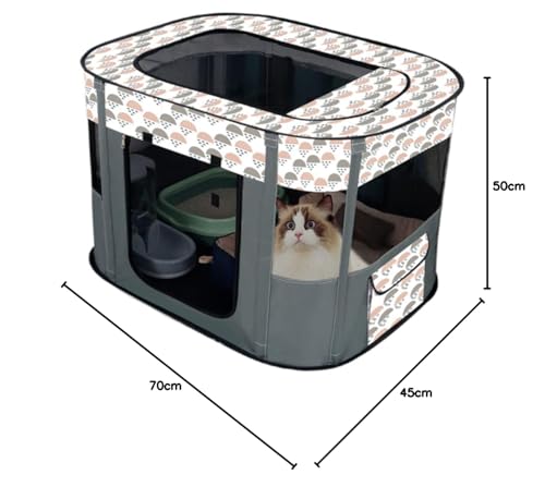 Floving Tragbare Hundehütte Haustierzaun Faltbarer Haustier Laufstall Rechteckig Kreißsaal Katzenbett Katzenhöhle Katzenhütte Welpenhaus Zwinger Geschlossenes Haustierzelt (S/70 * 50cm, Grau)