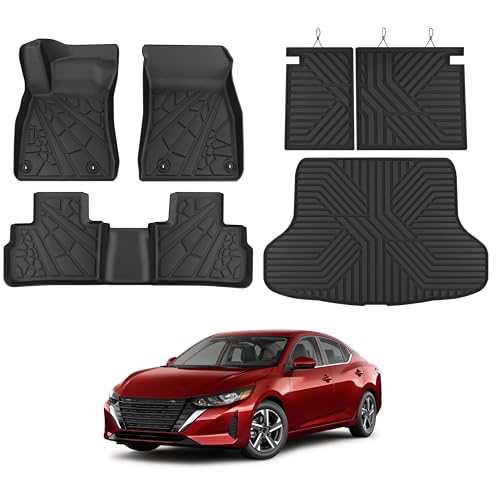 KARPAL Floor Mats for Nissan Sentra S/SV/SR 2020-2025 (Not fit 2026) TPE Rubber All Weather Protection Floor Liners Sentra Accessories Car Mats Front & 2nd Row & Cargo Mat