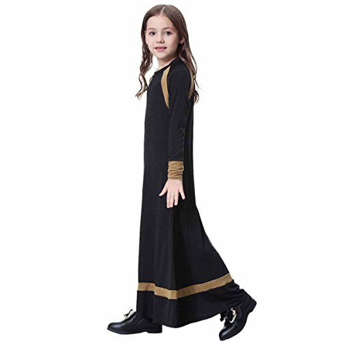ODASDO Kids Girls Adorable One Piece Muslim Abaya Dresses Long Sleeve Slim Fit Casual Ramadan Prayer Robe Dress3