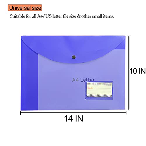 Image of True-Ally 5 pcs Bright Color Envelope Folder, Poly-Plastic A4 Documents File Storage Bag with Snap Button Certificate File Holder Document Folder for Certificates (Blue)