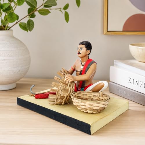 Image of Krishnanagar Handmade Clay Gift & Decor | Standard- Sitting Human Figure Miniature Idol - Basket Maker