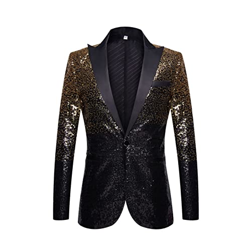 Men Shiny Sequins Suit Jacket Blazer One Button Luxury Party Tuxedo Weddings Dinner Prom Shiny Banquet Sport Coat (Black,Small)
