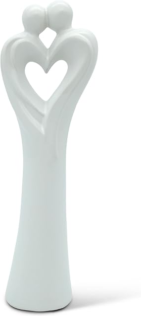 FeinKnick Stylish sculpture Heart Couple - amorous lovers in heart shape in white ceramics for decoration - modern decorative figure as a symbol of love - pair statue as gift