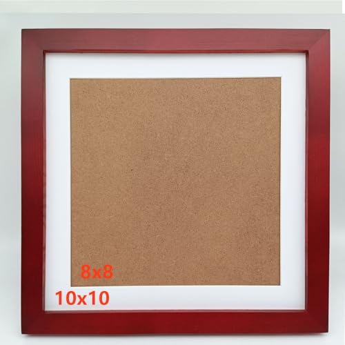 Image of 10x10 Picture Frames Red with Mat 8x8 Opening Solid Wood Frame, Plastic Panel (Film Needs to be Removed) Table or Wall.Front Window Opening 9.6x9.6 inch.