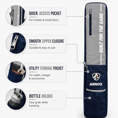 Image of Pro Cricket Bat Cover Full Size with Shoulder Strap, Water-Resistant & Lightweight, Quick Acess Pockets for Wooden & Plastic Bats (Grey)