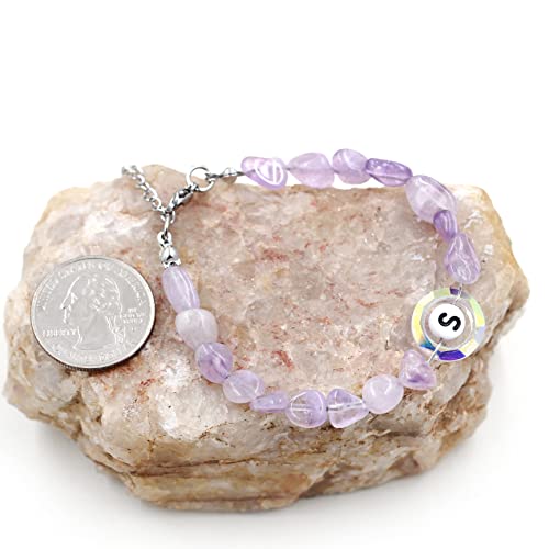 Image of Uloveido Purple Natural Stone and Austrian Crystal Letter Bracelet, Personalized Initial Jewelry for Women A-Z 26 Letters