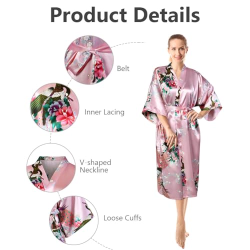 flintronic Ladies Plus Loose Satin Kimono Robe, Lightweight Luxury Long Dressing Gown, Long Nightdress Bridal Robe with 3/4 Sleeve, Dressing Gown with Oblique V-Neck, for Spa/Hotel/Sleepwear, XL - Image 3