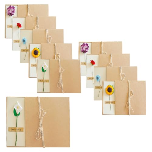 CZAKOMIX 10 Piezas de Postales Decoradas, Postales Vintage con Flores Secas Decoradas Postale, 5 Diferentes Tarjetas de Felicitación con Flores Secas, Para San Valentín, Cumpleaños, Acción de Gracias