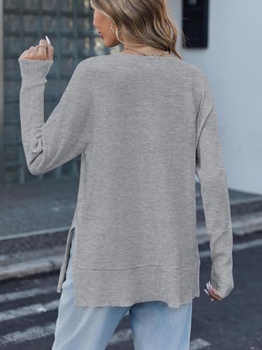 Poetsky Women's Casual Crewneck Long Sleeve Sweaters Loose Oversized Ribbed Knit Pullover Side Split Jumper Tops4
