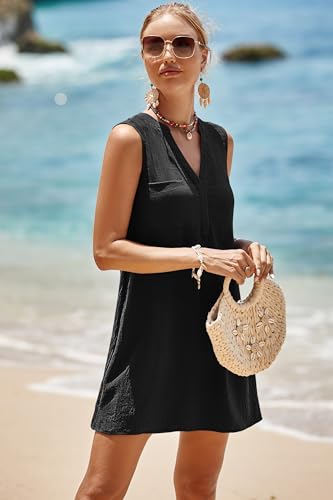 SimpleFun Womens Swimsuit Coverup V-Neck Bathing Suit Cover Up Swimwear Sleeveless Beach Cover Ups Dress With Front Pockets3