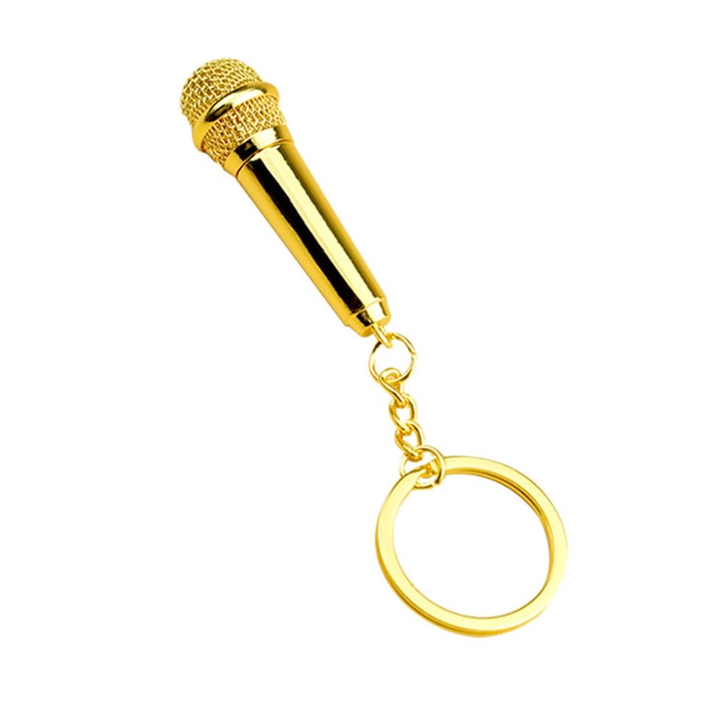 FANSWAN Microphone Pendant Keychain Simulation Mic Shaped Keyring Fashionable Bag Charm Stylish Accessory for Music Lovers, Gold