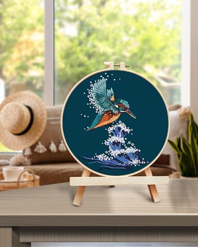 Image of TINDTOP Embroidery Kit for Beginners Adult, Kingfisher Embroidery Kit for Beginners Include Embroidery Cloth Hoops Threads for Craft Lover Hand Stitch with Embroidery Skill Techniques | for Beginners Include Embroidery Cloth Hoops Threads for Craft Lover Hand Stitch with Embroidery Skill Techniques
