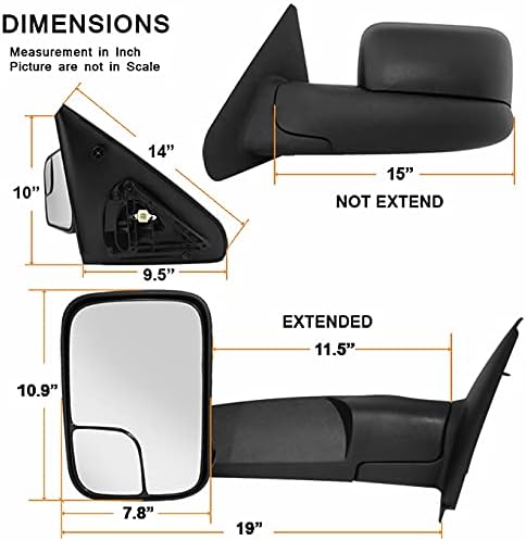 AKKON - For 02-08 Dodge Ram Extendable Towing Power Telescoping Wide Angle Side Mirrors Driver Left Side