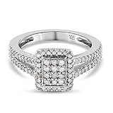 TJC White Diamond Cluster Ring for Women Size O with Prongs Setting in Platinum Plated 925 Sterling Silver April Birthstone Metal Wt. 2.67 Grams