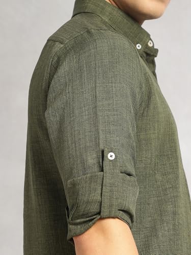 Image of Thomas Scott Men's | Solid | Textured Fabric | Full Sleeve | Slim Fit | Polyester-Blend | Spread Collar | Casual Shirt