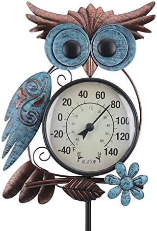 MUMTOP Outdoor Thermometer - 42 Inch Metal Owl Garden Stake Outside Thermometer for Patio, Yard and Garden