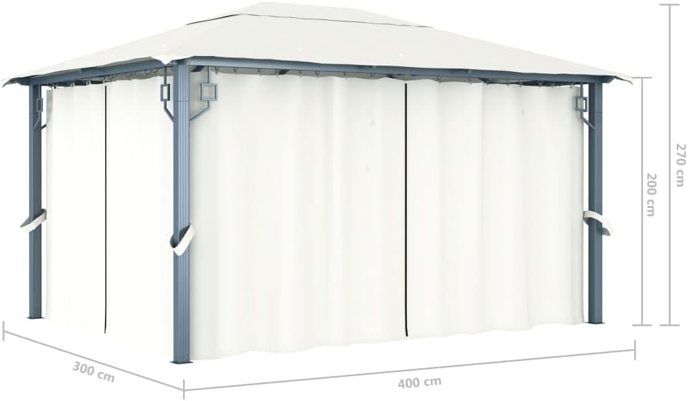 'vidaXL Aluminum Outdoor Gazebo with Cream Curtains, Insect Mesh Screens and Waterproof Oxford Fabric Roof - 157.5"x118.1"x106.3"