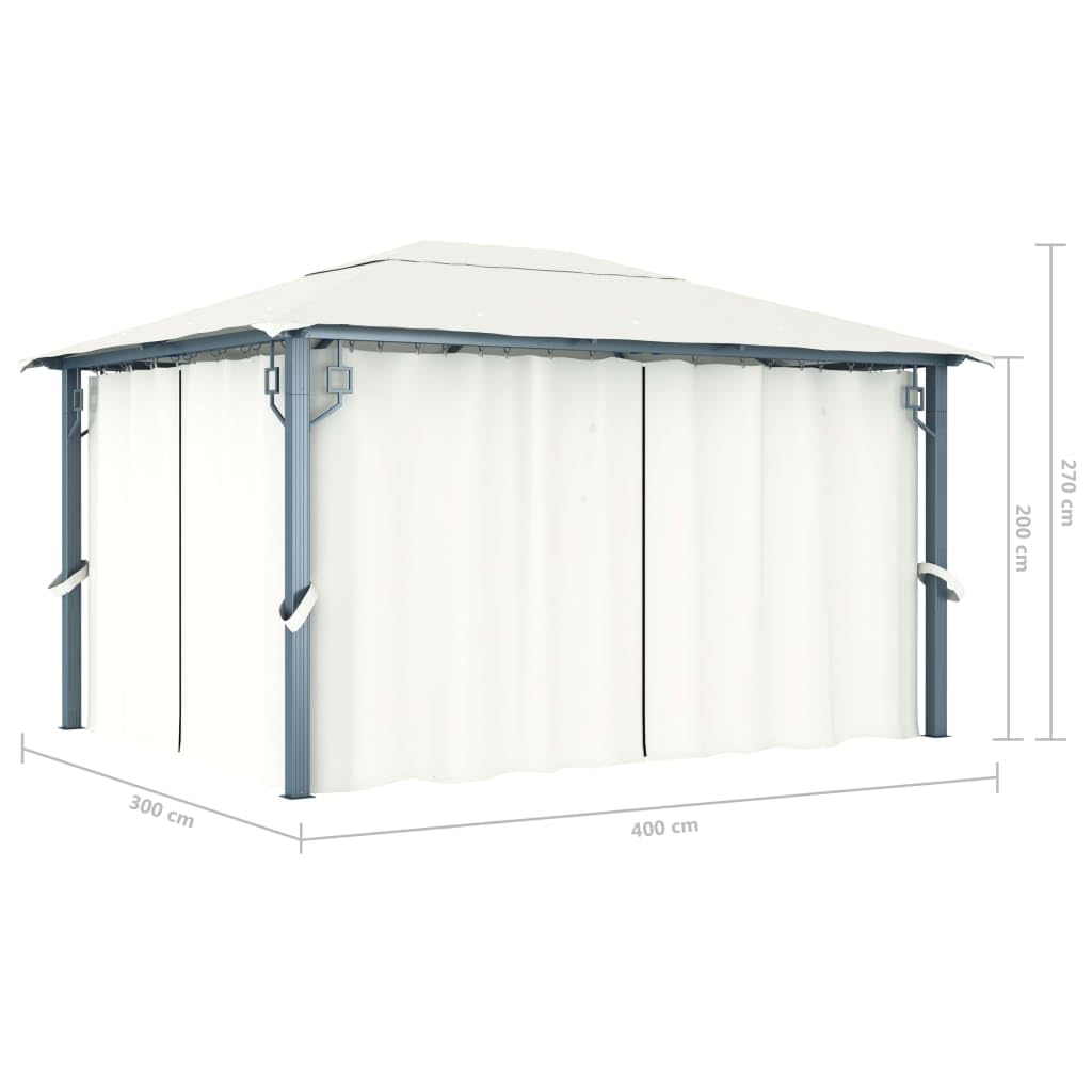 vidaXL Altana z zasłonami i lampkami LED, 4x3 m, kremowa, aluminium