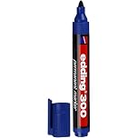 edding 300 Permanent Marker - Blue - 1 Pen - Round Tip 1.5-3 mm - Waterproof, Quick-Drying, Smear-Proof Pens - for Cardboard, Plastic, Glass, Wood, Metal and Fabric