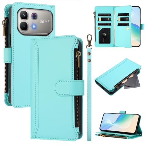 linsuyu Cover Compatible with Infinix Note 60,Compatible with Infinix Note 60 Pro Zipper Dual Card Slot Wallet Phone Case Green2