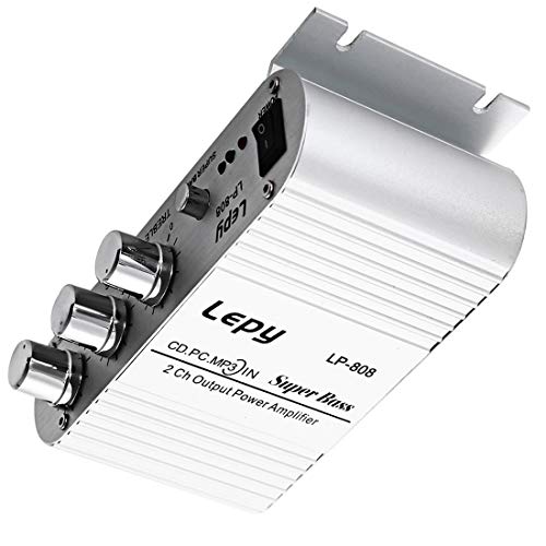 MuChangZi LP-808 Mini Amplificadore para Coche HiFi 12V Potente Super Bass Audio Estéreo Compatible con Teléfono Móvil MP3 PC con Control de Volumen Cover