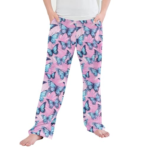 Butterfly Long Pajama Pants Elastic Waist PJ Bottoms with Pockets S A110517