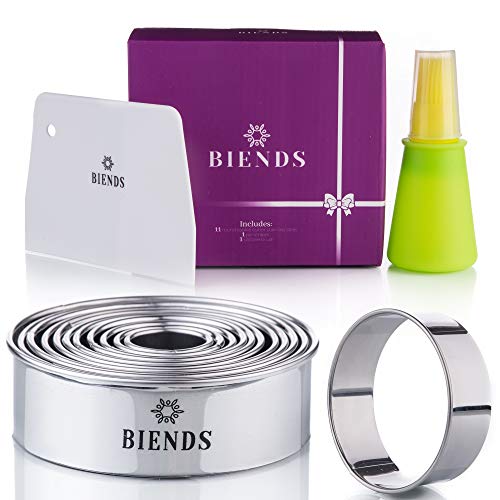 Biends Round Cookie Cutters Stainless Steel -Premium Set 11 pcs Metal Circle Pastry Cut