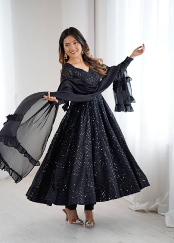 Image of Women's Heavy Faux Georgette Embroidery Work Anarkali and Set Beautiful Dupatta Traditional for Women Any Occasion Lehenga choli