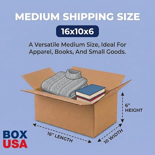 Image of BOX USA Shipping Boxes 16 inchL x 10 inchW x 6 inchH, 25-Pack Medium Corrugated Cardboard Boxes for Shipping, Mailing, Packing, Packaging and Storage