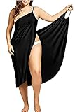 Aliles Damen V-Ausschnitt Lang Kleid Sexy Sommerkleid Strandkleider Wickelkleid Bademantel Handtuch Reise Spa Schwimmen Große Größe, Schwarz, S
