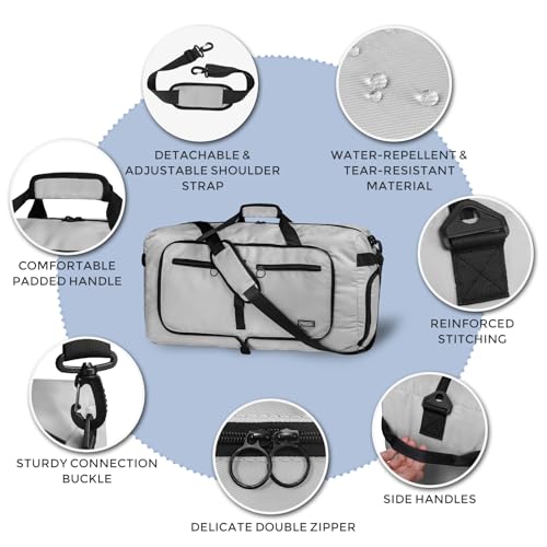 Image of Fmeida 65L Duffle Bag Foldable Travel Duffel Bags for Men Women Travel Bag | Shoes Compartment, 65L Large Capacity, Foldable, Packable, Water Repellent, Tear Resistant, for Traveling Gym Overnight Camp