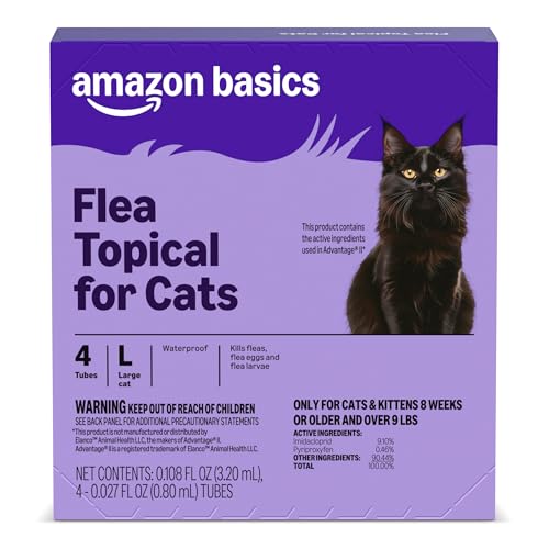 Amazon Basics Topical Flea Treatment for Large Cats (Over 9 pounds), 4 Count, Packaging May Vary