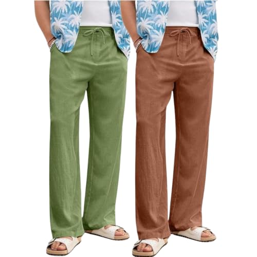 Image of GRECIILOOKS Men's Linen Trousers | Loose Fit Linen-Cotton Casual Pants for Men | Relaxed Office Wear Formal Trousers for Men | Stylish Beige & Pants