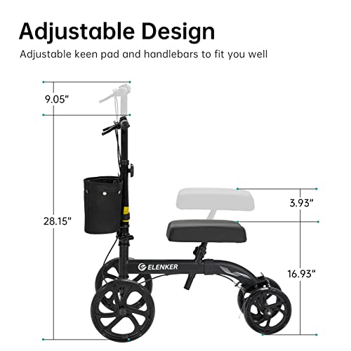 ELENKER Best Value Knee Walker with 10" Front Wheels Steerable Medical Scooter Crutch Alternative with Dual Braking System Black