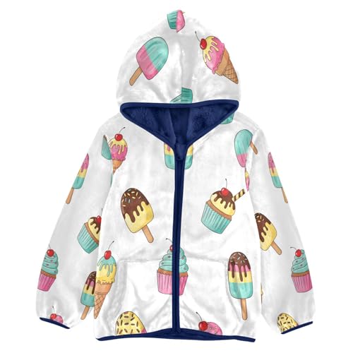 Ice Cream and Desserts Pattern Toddler Fleece Jacket Girl Boys Hooded Fleece Jacket Coat Warm Outwear Zip-up 3-10T