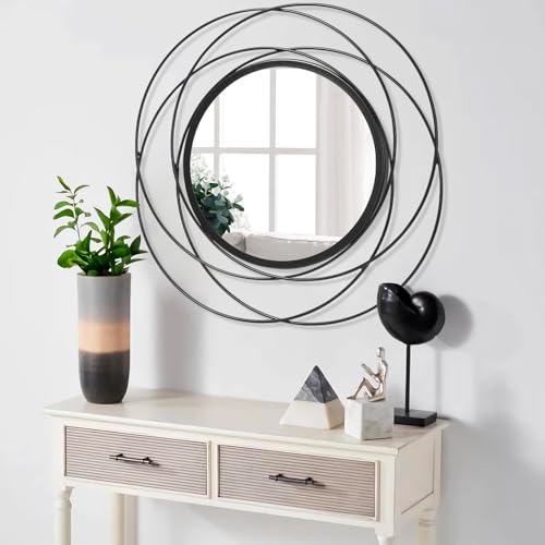 Round Black Mirror 24 for Living Room Wall Decor, Black Accent Framed Circle Bathroom Mirror, Decorative Vanity Mirror, Circular Mirror for Farmhouse Entryway Hallway
