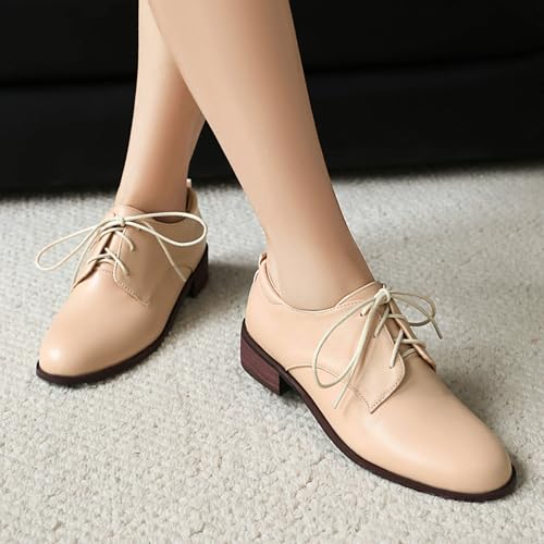 Gicoiz Brogue Oxford Derby Women Round Toe Lace Up Work Pumps3