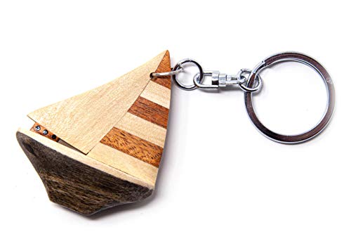 Cornelißen Llavero de madera con diseño de velero, color marrón, náutico, clásico, hecho a mano, unisex para adultos