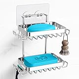 Nieifi Edelstahl Seifenschale mit 2 Ebenen, Seifenhalter ohne Bohren Edelstahl selbstklebend...