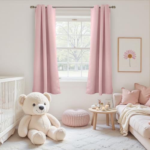 Image of YoungsTex Light Pink 100% Blackout Curtains 63 Inch Length, Room Darkening Drapes with Grommet Privacy Thermal Insulated for Kids Bedroom Living Room, 2 Panels, 42 X 63 Inch