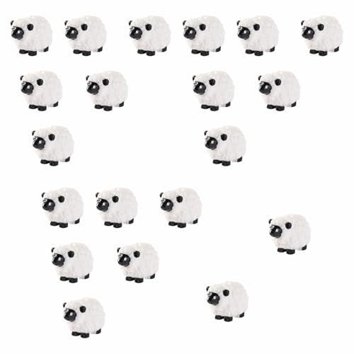 YOUDALIS 20 Stück Mini Schafe Figuren Miniatur Harz Schaf Statue Wetterfeste Garten Ornament für Garten Mooslandschaft Balkon Feengarten