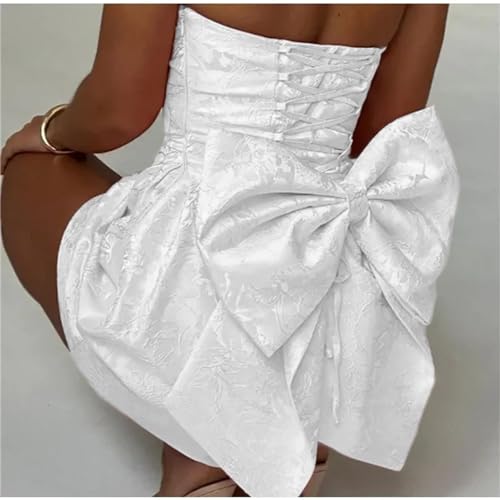 Jacquard Satin Strapless Homecoming Dresses for Teens A-Line Short Prom Cocktail Party Mini Dress with Bow4
