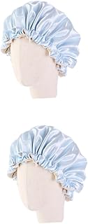 فوميز. قبعة نوم مزدوجة الطبقات من قطعتين، قبعة استحمام من الساتان للنوم للاطفال، قبعة نوم مرنة من الحرير، قبعة نوم للبنات، أزرق سماوي