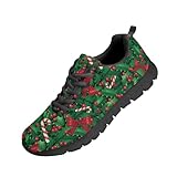 Coloranimal Green Christmas Shoes Womens Candy Cane with Christmas Holly Berries Running Shoes Fashion Slip-On Walking Sneakers Breathable Lightweight Tennis Training Shoes