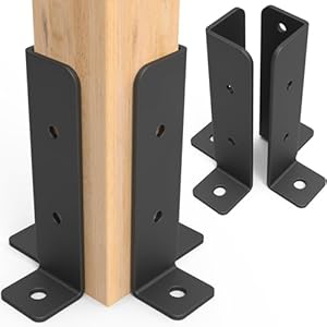 4 Pcs Adjustable Deck Post Anchor Brackets Kit – Fit 1.5×1.5, 2×2, 2×4, 4×4 Posts – Heavy Duty Half Column Black Support Base for Wood Fence Pergola Railing
