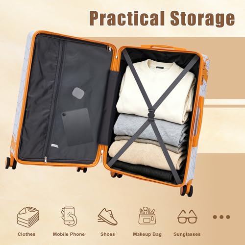 Image of Hardside Luggage Sets, Lightweight Stripes Suitcase with Spinner Wheels, Yellow-PC