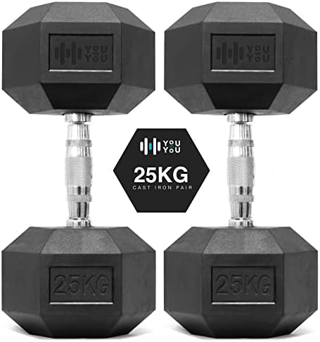 You vs You Hex Dumbbells Weights Pair for Home Exercise | 1kg - 30kg Set of 2 Hexagonal Weight Rubber Encased for Home Fitness Gym Workouts Training Muscle Building & Conditioning | Unisex | Strength