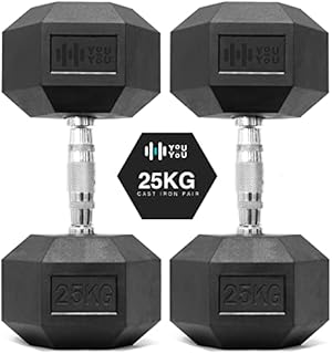 You vs You Hex Dumbbells Weights Pair for Home Exercise | 1kg - 30kg Set of 2 Hexagonal Weight Rubber Encased for Home Fitness Gym Workouts Training Muscle Building & Conditioning | Unisex | Strength